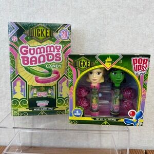 Wicked Movie Gummy Bands Candy 20ct & Pop Ups Lollipop Holder Elphaba Glinda Set